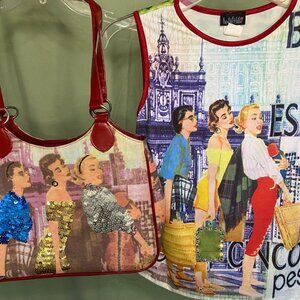 Ladies Sparkly Top and Matching Purse with Sequins and Rhinestones Sold Together